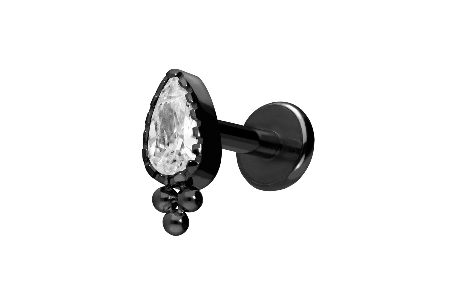 Titan Labret Piercing mit Push Fit KRISTALLTROPFEN + KUGELN